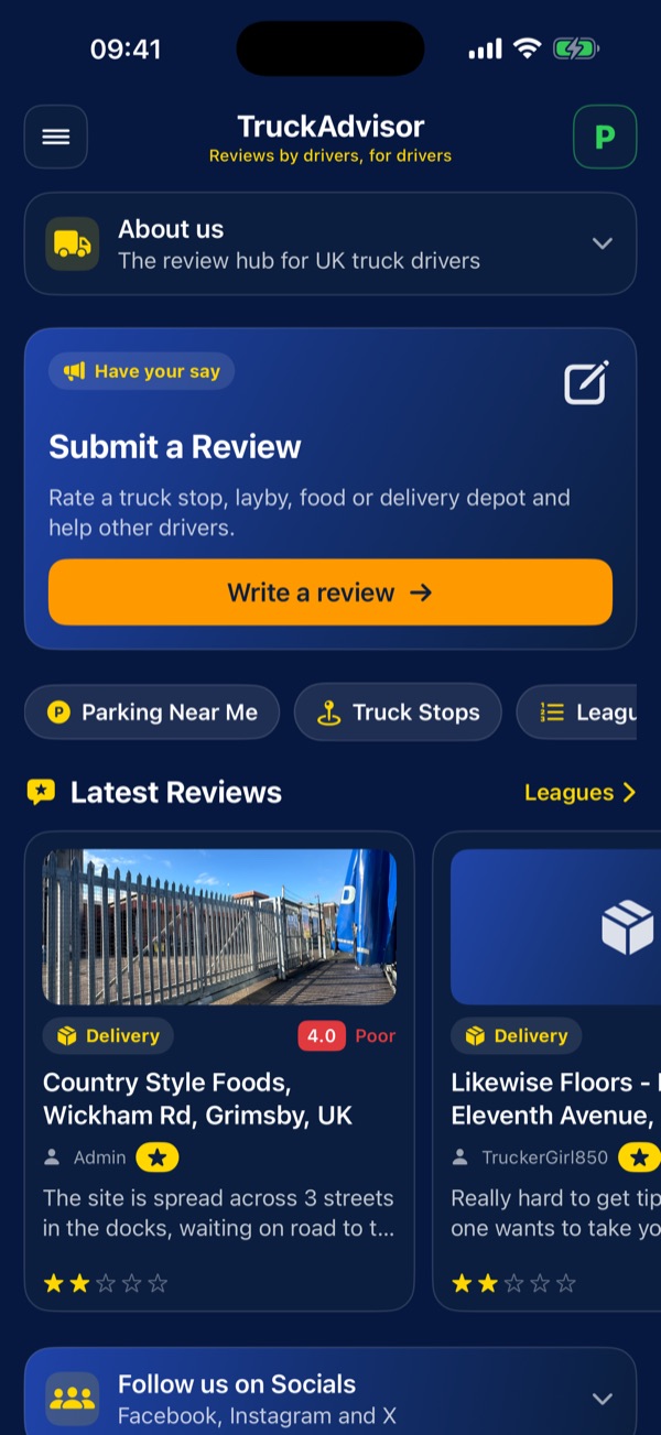 Truck Advisor home screen